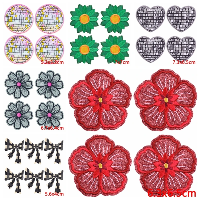 10 unids/lote de parches bordados con pajarita de flores para ropa, parche bordado ligero con bola de discoteca de dibujos animados, parches para planchar para ropa