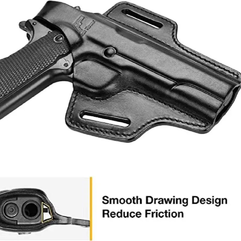Funda apta para Colt 1911 y most1911, 5 pulgadas, 2 ranuras, cuero de grano completo, OWB, soporte para pistola con rotura para el pulgar, bolsa para pistola táctica derecha para caza - imagen 5