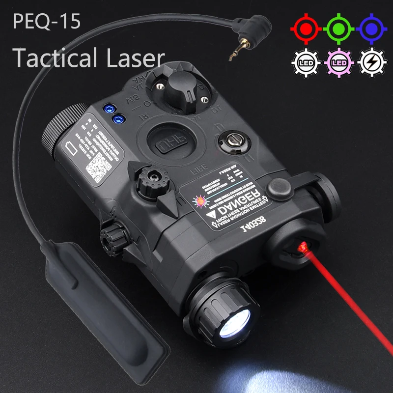 PEQ-15 Puntero Láser Airsoft Verde Rojo Azul IR LED Táctico