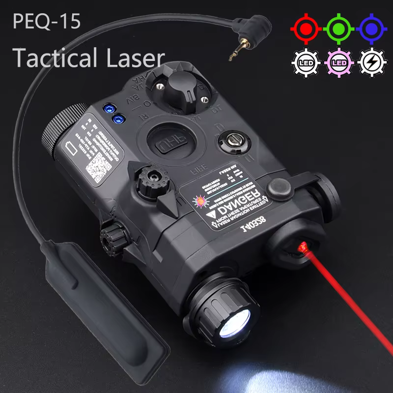 PEQ-15 Puntero Láser Airsoft Verde Rojo Azul IR LED Táctico