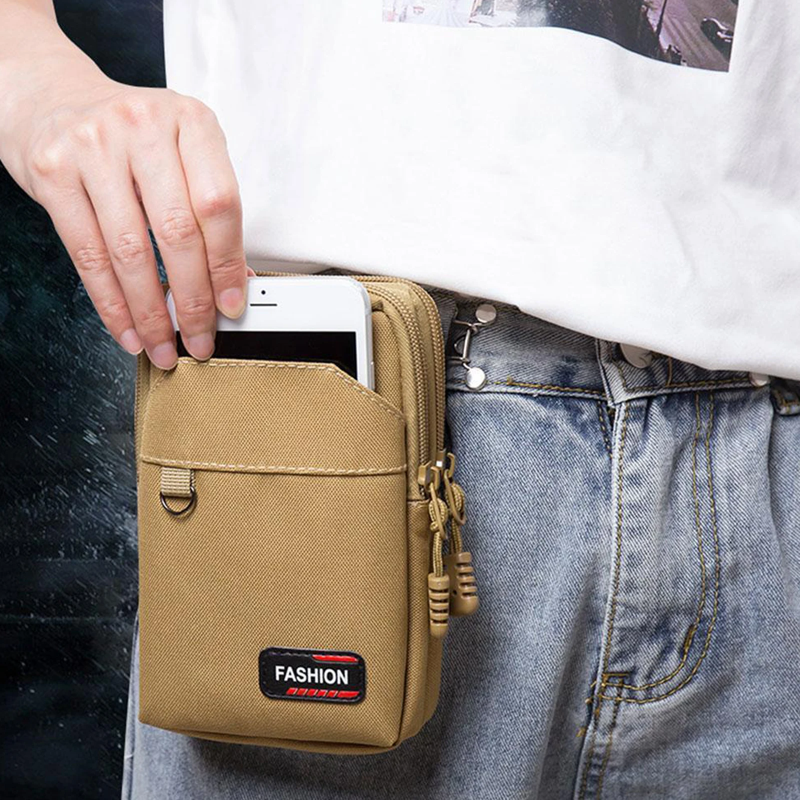 Bolsos para monedero para teléfono móvil, riñoneras de nailon para teléfono, bolsa individual de doble capa, accesorios para monedero Molle para acampar al aire libre para hombres - imagen 3