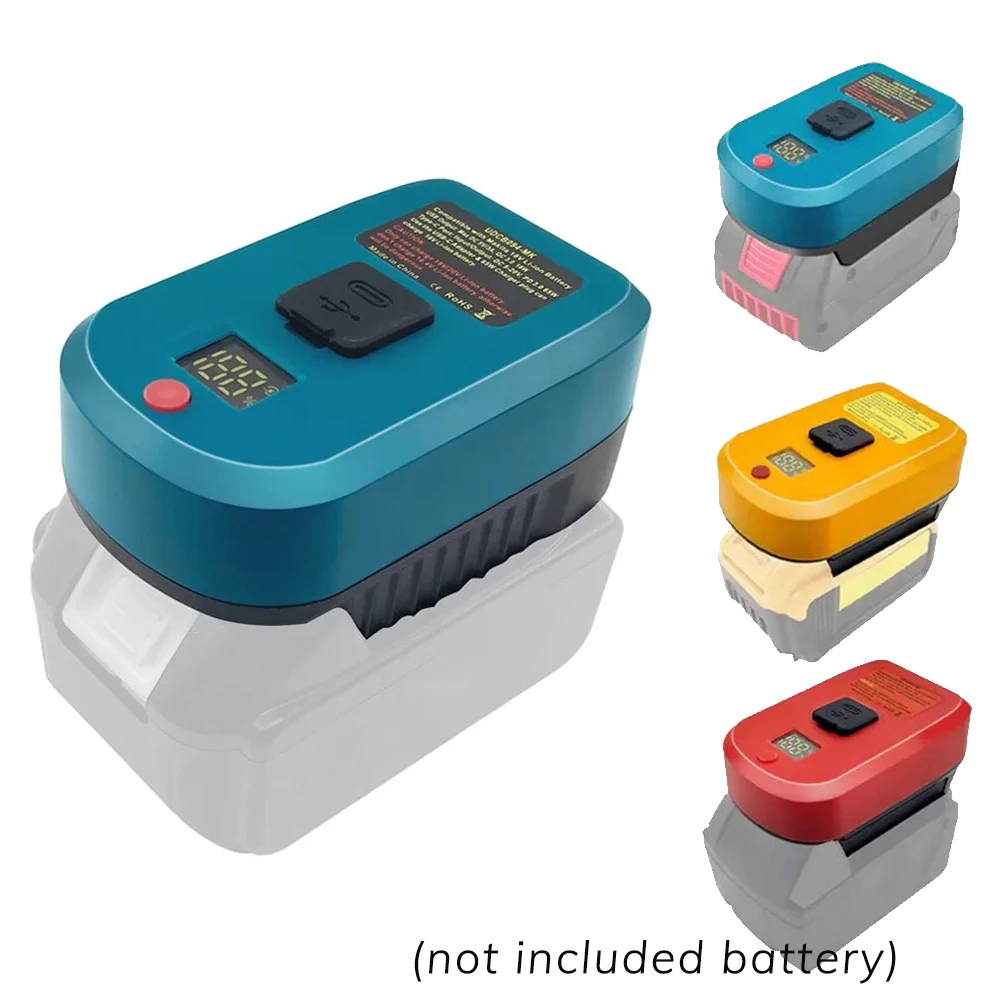 Adaptador de carga rápida de batería para Makita/Bosch para batería Milwaukee/Dewalt de 18/20V con salida de entrada de interfaz USB tipo C