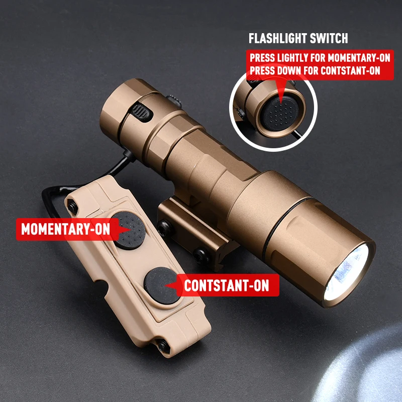 WADSN-linterna táctica de 2,0 lúmenes, luz blanca para arma de caza con interruptor de doble función, compatible con riel Picatinny de 20mm - imagen 4