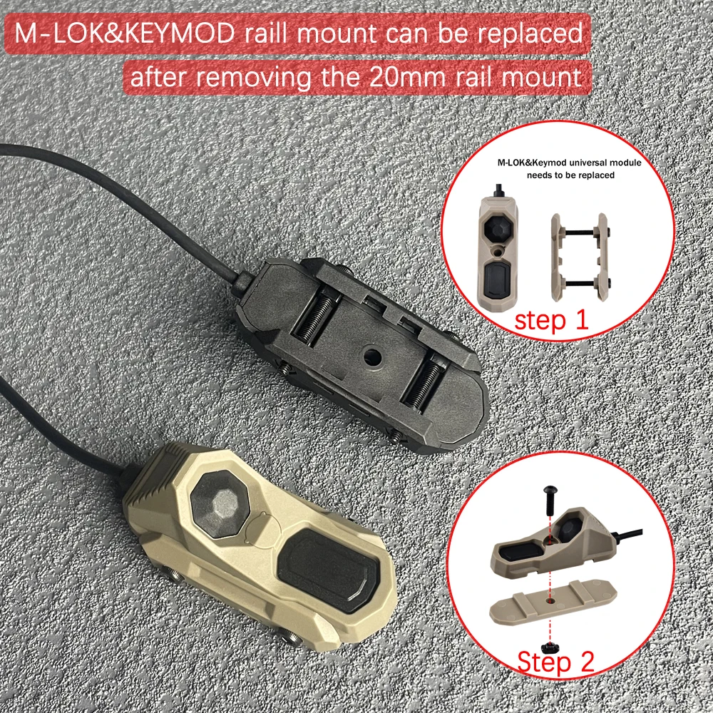 Botón de interruptor de presión remoto ModButton de doble función, enchufe de 3,5mm/enchufe SF/2,5mm/enchufe de grúa compatible con riel Picatinny Mlok Keymod - imagen 5