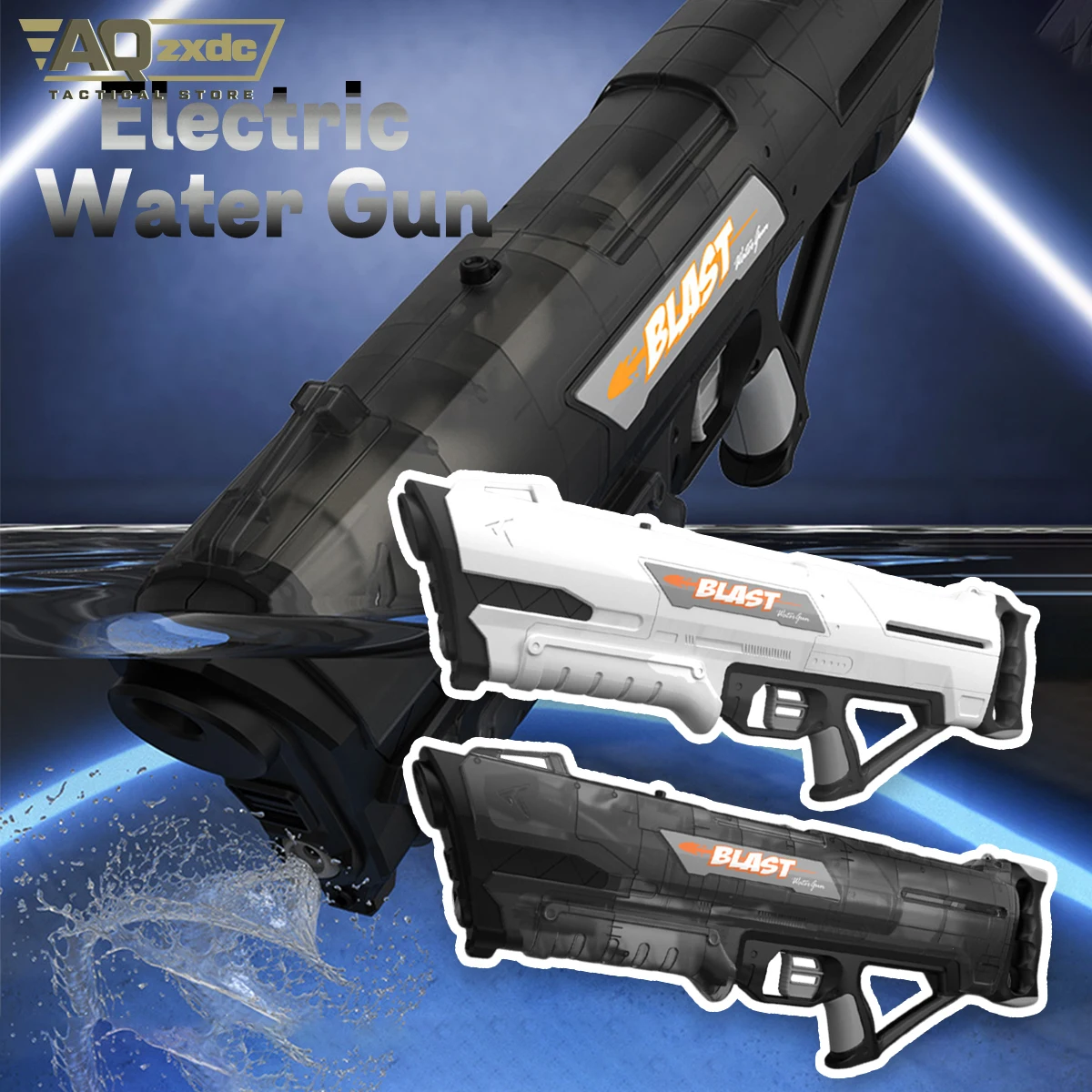 Una pistola de aguas en blanco y negro con la palabra explosión