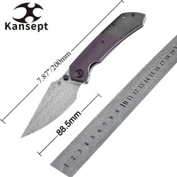 Cuchillo plegable Kansept Fenrir, hoja Damasco, micarta violeta