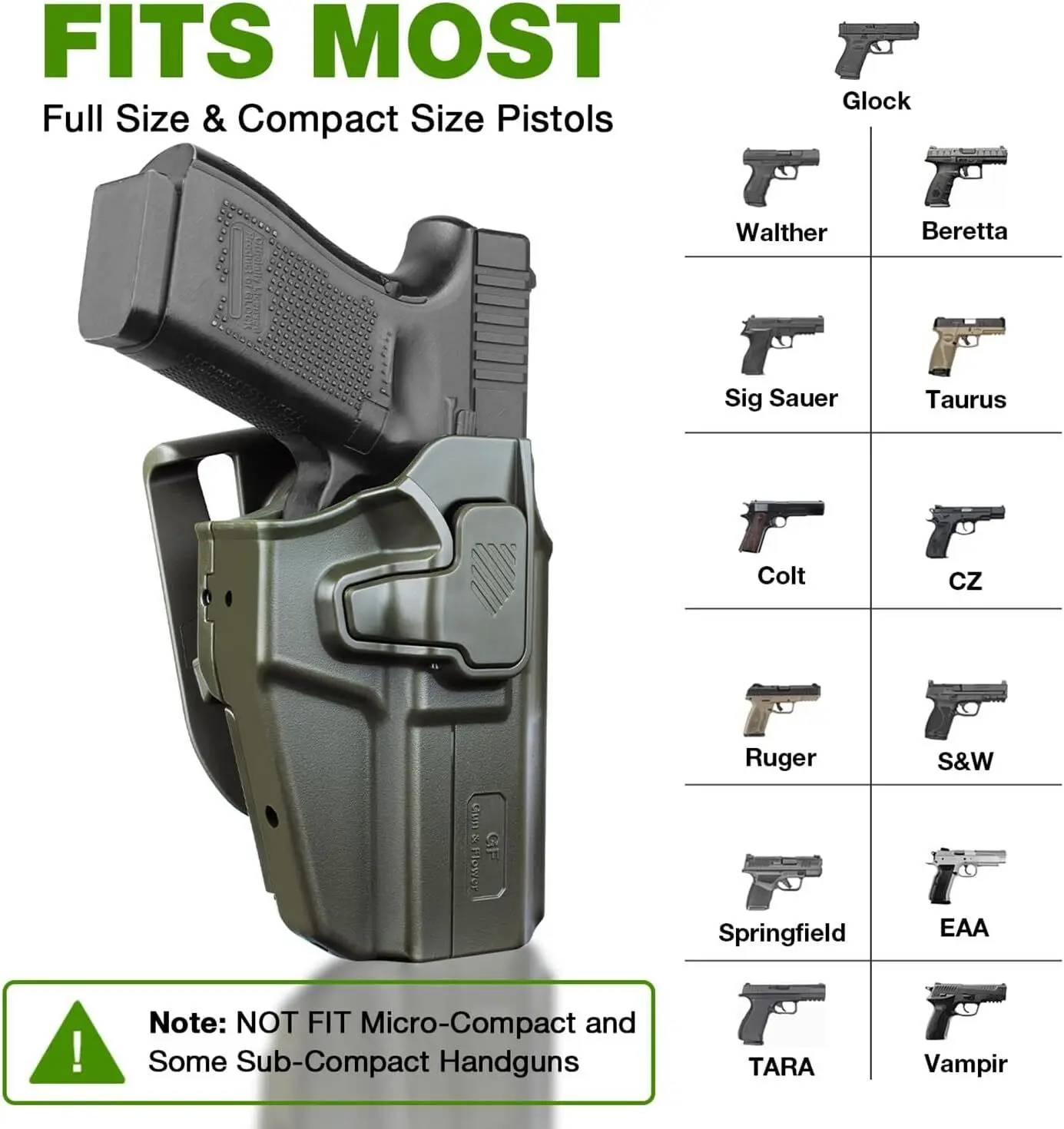 Funda Universal OWB compatible con Beretta/CZ/Glock/EAA /IWI/HK/Ruger/Springfield/Taurus, mano derecha - imagen 2