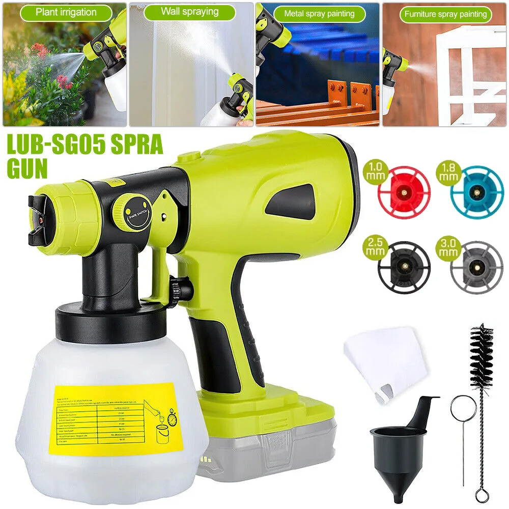 PISTOLA DE PULVERIZACIÓN eléctrica inalámbrica de 1000ml, pulverizador de pintura, aerógrafo con revestimiento de acero para muebles de automóvil para batería Ryobi de 18V (sin batería)