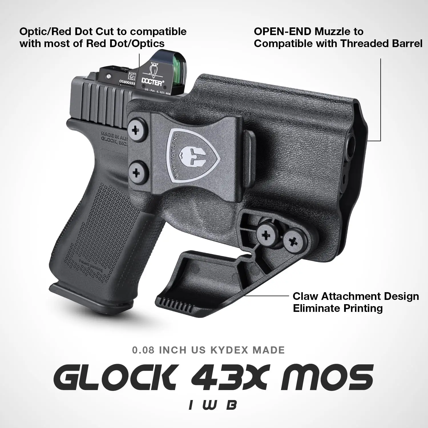 Sólo para Glcok 43/43X,G43X MOS,IWB Kydex Holster-Claw, vista Compatible, óptico, insertar sonido de clic, bolsa de pistola táctica, mano derecha - imagen 3