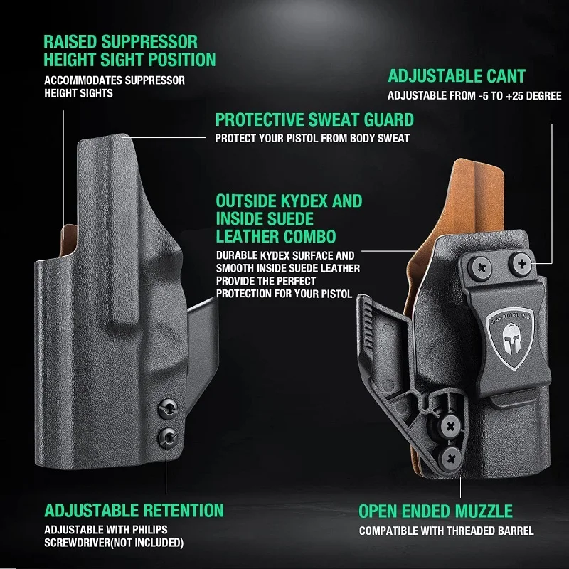 Compatible con Glock17/19/19X/26/44/45 Gen(1-5),Glock 23/32 (1-4), funda Kydex IWB, interior de cuero, corte óptico y garra, mano derecha - imagen 5