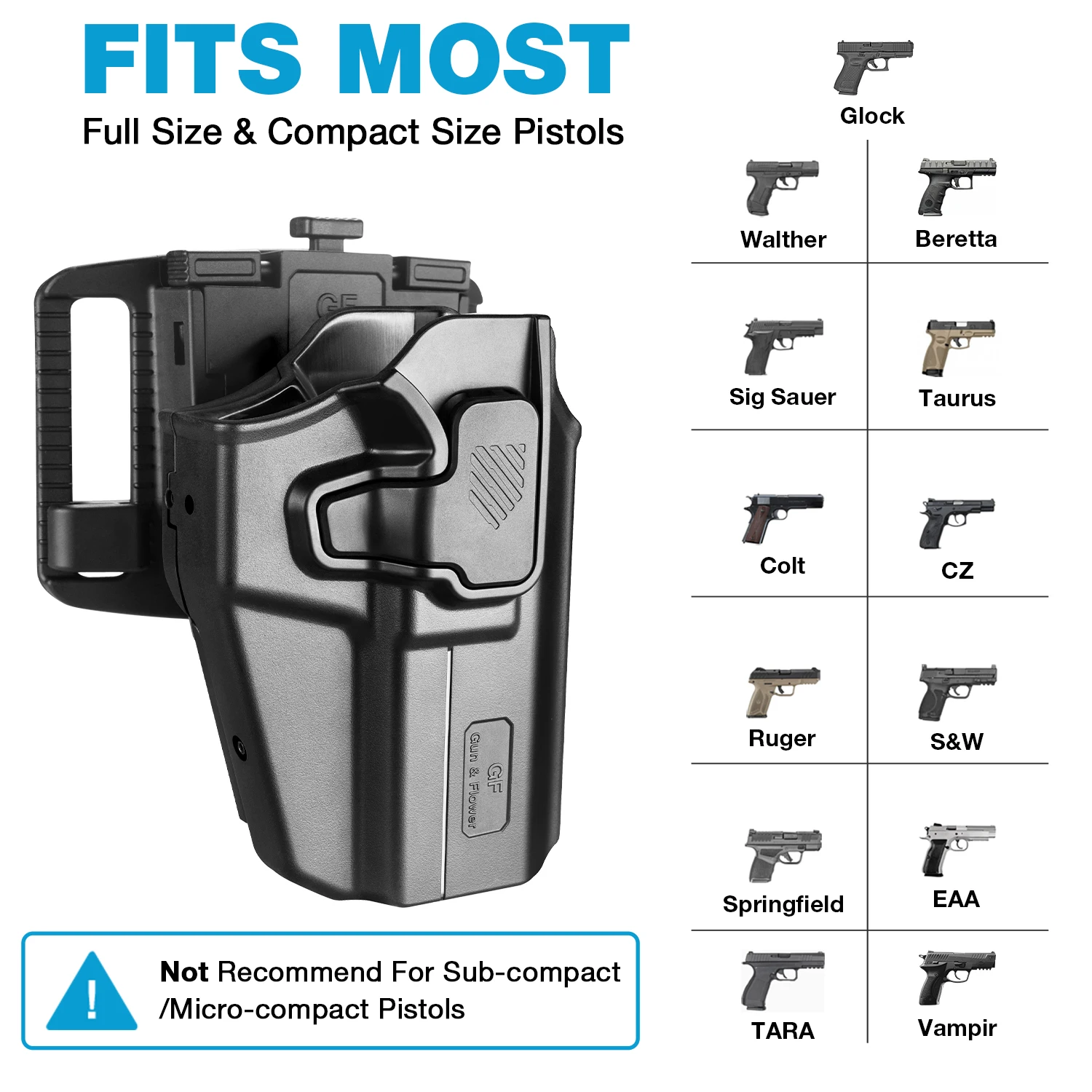 Funda Universal OWB para Canik/FN/Walther/Browning/S&W/Sarsilmaz/Sig/Girsan/Stoeger/Bersa / 1911/Glcok/Taurus/ Springflied/CZ - imagen 3