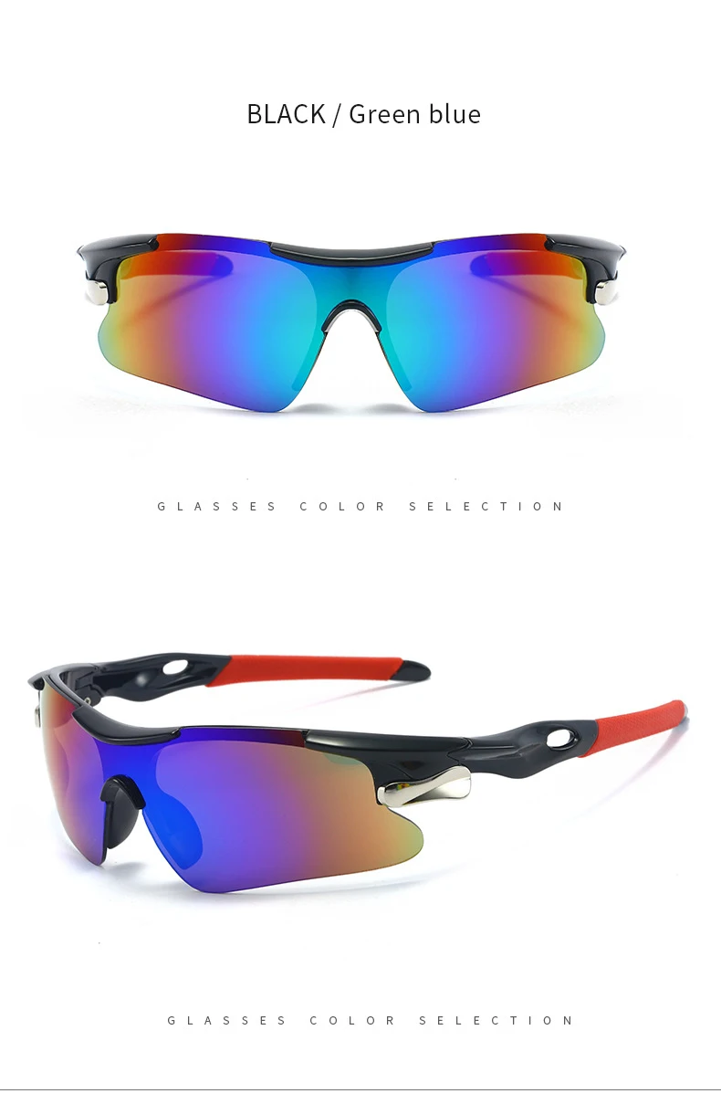 Un par de gafas de sol con un marco rojo y lentes azules