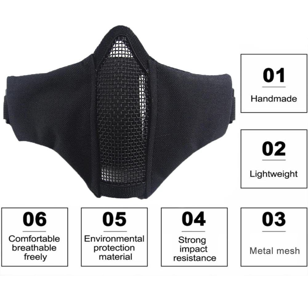 Máscara táctica de media cara Airsoft, malla metálica plegable, doble cinta, ajustable, CS, juego de guerra, caza, Paintball, máscaras protectoras - imagen 3