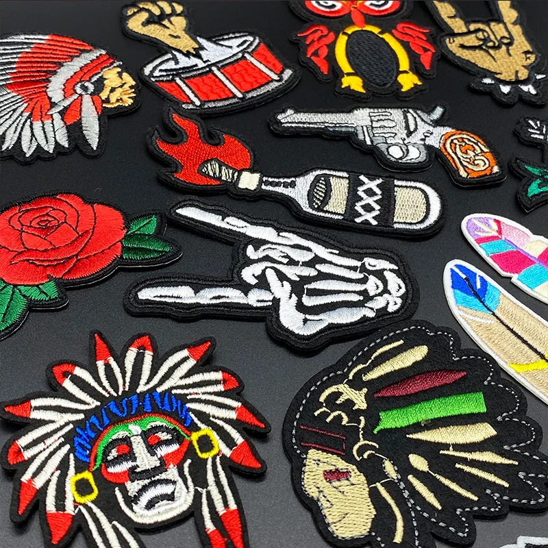 Parche de ropa de rosa de pistola punk indio, parches bordados de jinete punk para chaleco trasero, 3 unidades por lote - imagen 4