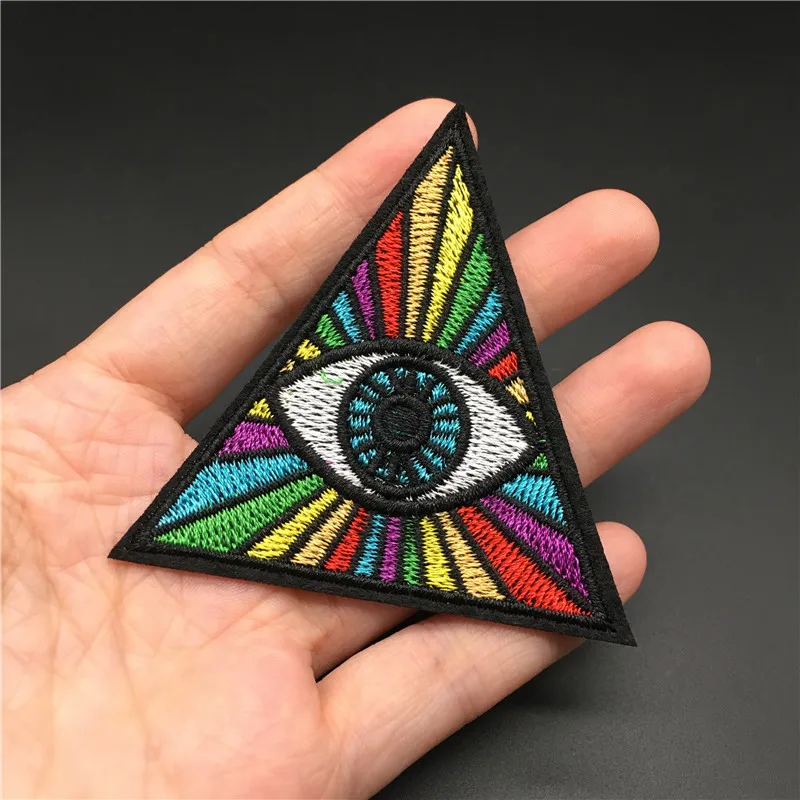 Tamaño de ojo colorido: 7,0*7,0 cm, parche bordado de tela, raya para apliques de ropa, pegatina, insignia de costura decorativa Diy - imagen 5