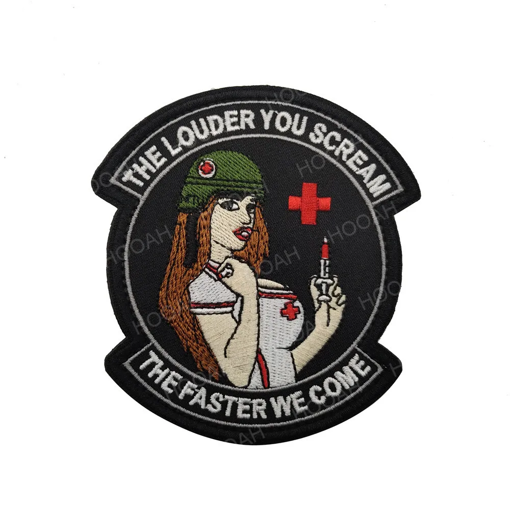 The Higher You Scream The Faster We Come parches bordados chica Sexy enfermera parches militares tácticos apliques de emblema de combate - imagen 3