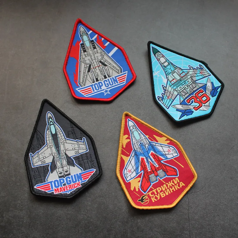 TOP GUN F18 F14 Fighter parches bordados, SU27 MIG 29 Boom H-6K J20 J15, insignia táctica para exteriores, brazalete volador ruso para bolsa - imagen 2