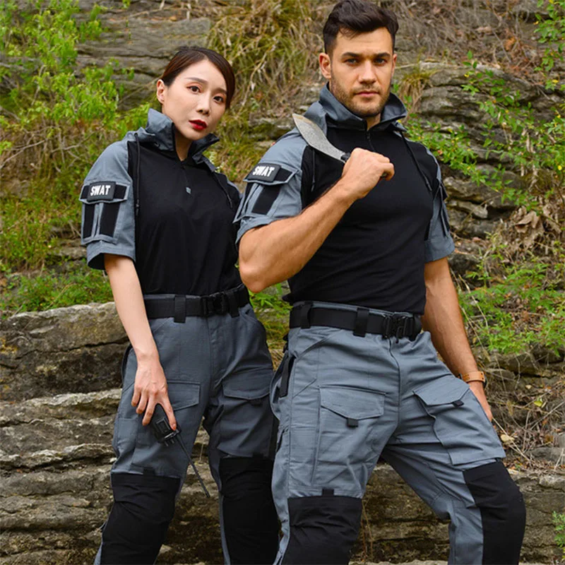 Camisas de manga corta para exteriores para hombre y mujer, camisas de rana tácticas de camuflaje, transpirables, resistentes al desgaste, entrenamiento, tiro, escalada, Tops con capucha - imagen 5