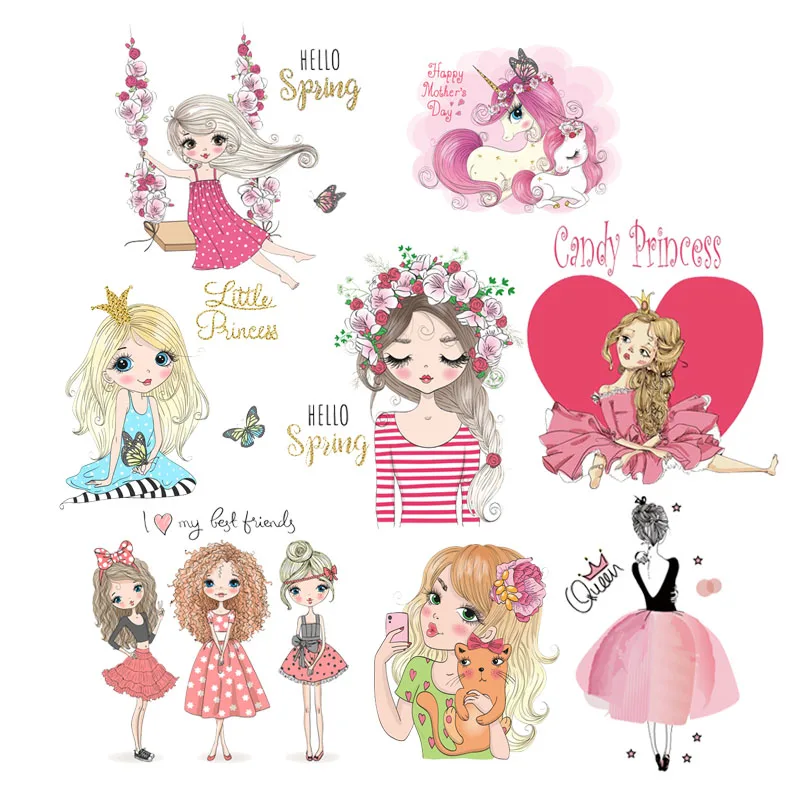 Prajna parche de vinilo de transferencia de hierro para niña, pegatina térmica para planchar en la ropa, apliques de unicornio DIY, Princesa, moda - imagen 2