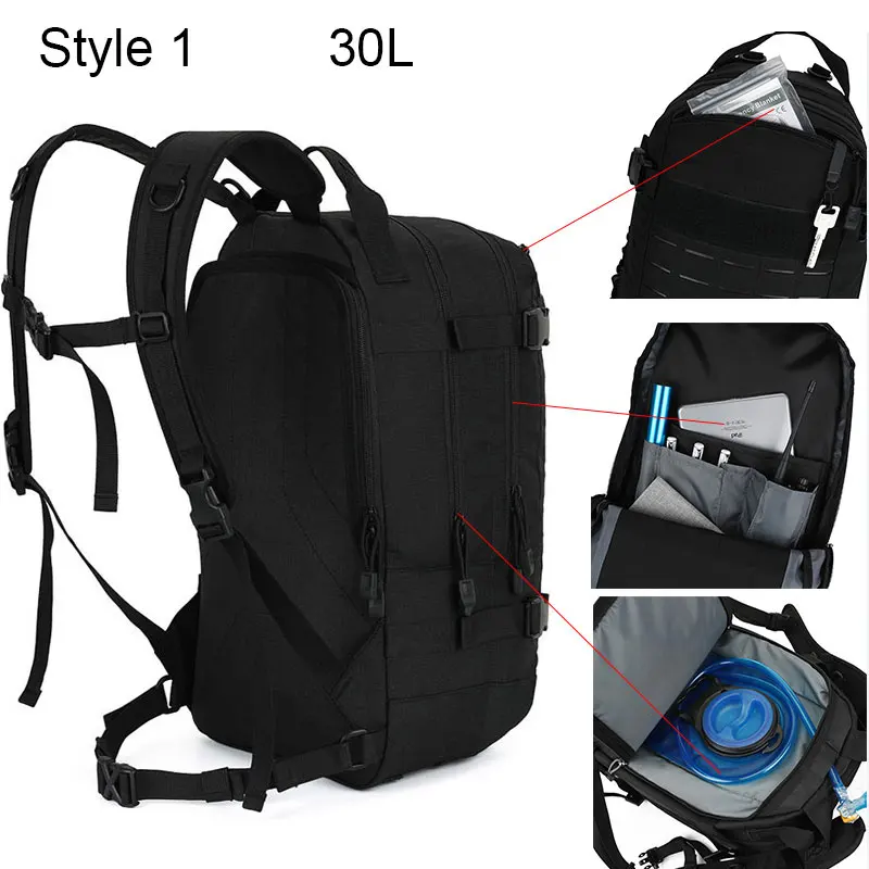 Mochila de senderismo grande para hombre, Mochila militar de camuflaje, Mochila militar Molle, montañismo, Trekking, Mochila al aire libre XA854WA - imagen 4