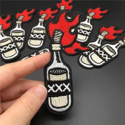 Parches de planchado para ropa, insignias bordadas, pegatinas de ropa, apliques de rayas, 1 unidad, tamaño de botella de llama: 4,5x10cm