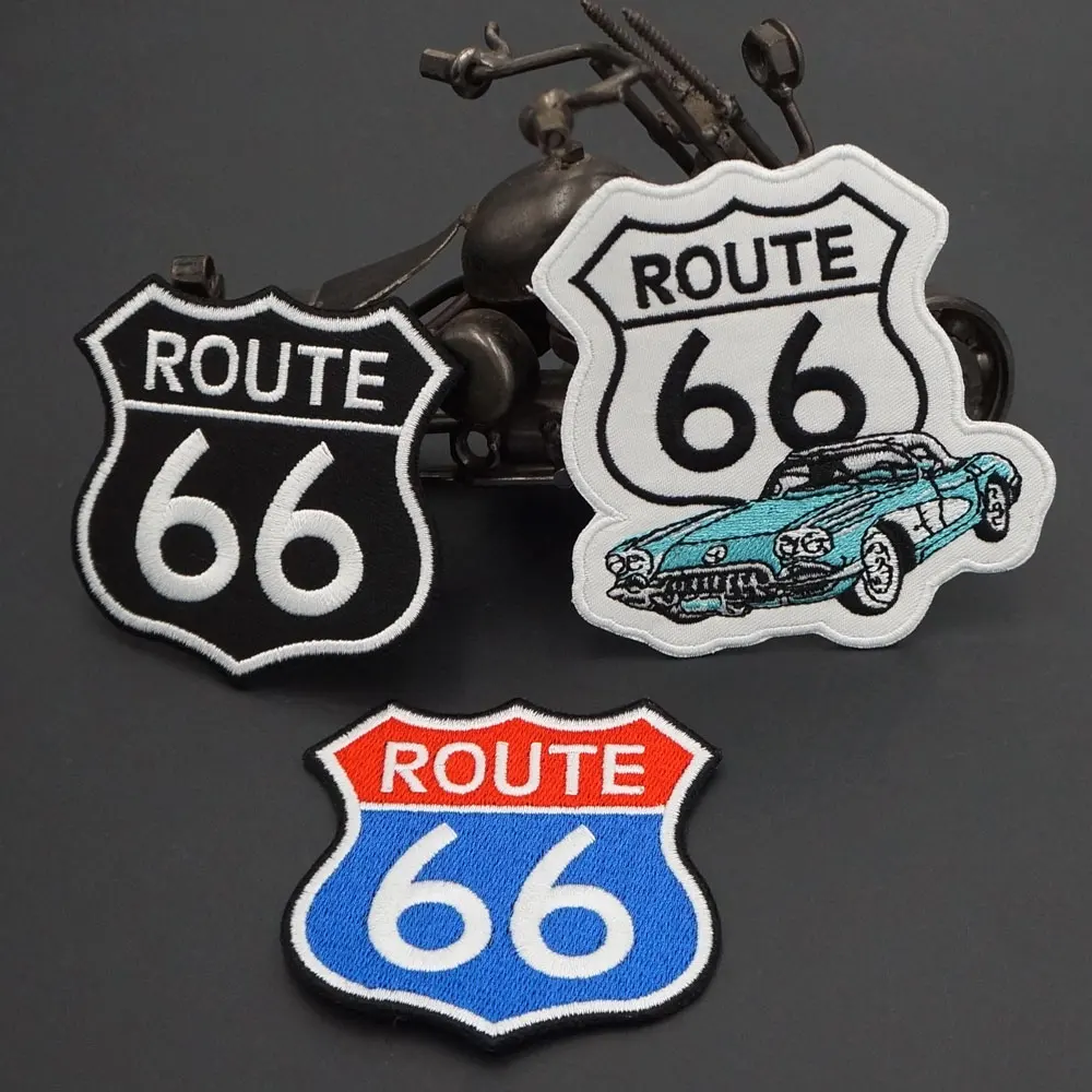 ROUTE 66 parches bordados de motociclista Punk, gancho de hierro, respaldo, chaleco de cuero de caballero para motocicleta, accesorios de decoración, apliques - imagen 3