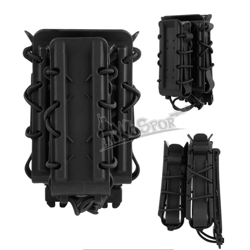 Bolsa táctica de doble cargador para Airsoft, bolsa para pistola, Rifle, Molle, para caza, nailon, TPU, cuerda elástica táctica - imagen 3