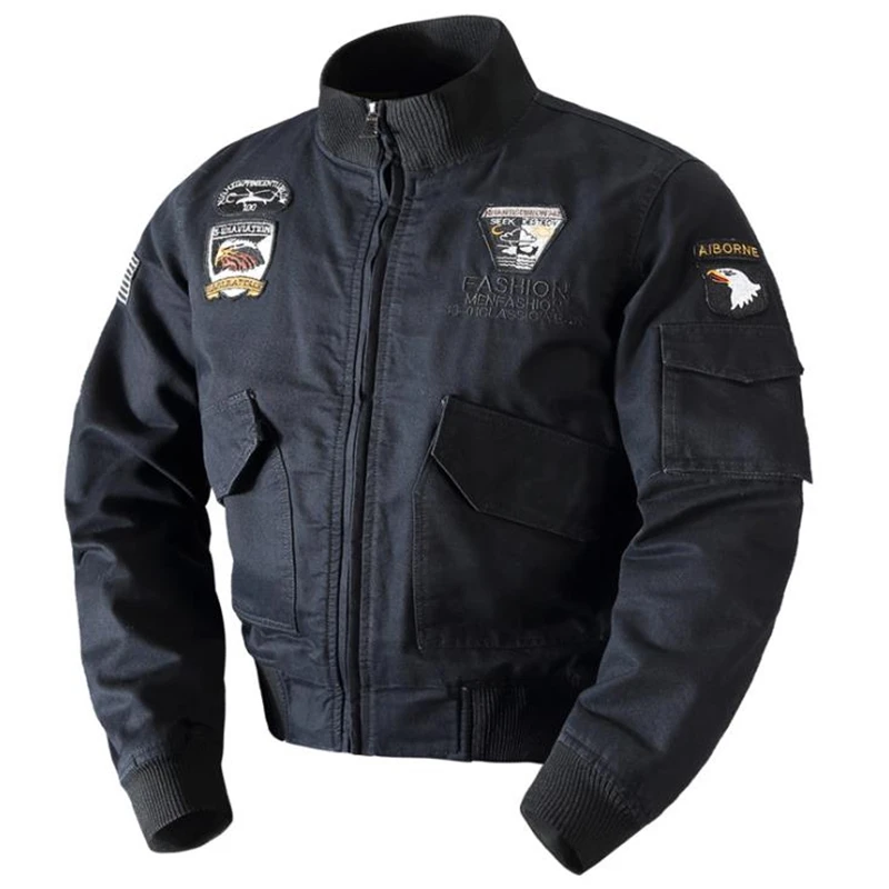 Chaqueta Bomber con cuello levantado para hombre, abrigo bordado con cremallera, militar, táctico del ejército, chaqueta de piloto de vuelo, talla M-6XL - imagen 2
