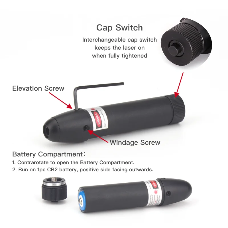 Mira láser táctica de punto rojo sin batería, colimador láser de caza con montaje ajustable, vista láser verde Universal - imagen 4