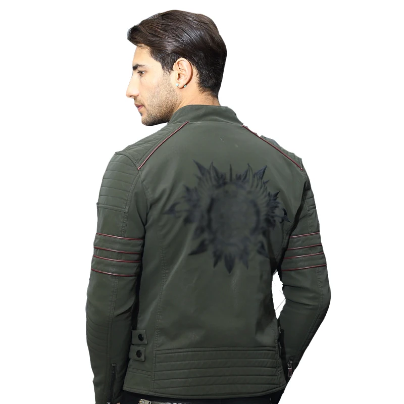 Chaqueta de cuero de invierno resistente a cortes y palabras para hombre, abrigos tácticos de protección de seguridad de terciopelo Retro lavados con cuello levantado para motocicleta - imagen 2