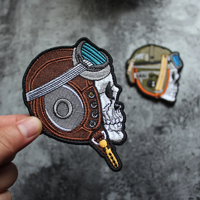 Parches bordados de esqueleto para piloto y cisterna, insignias tácticas para casco, ropa, camiseta, bolsa, apliques DIY - imagen 3