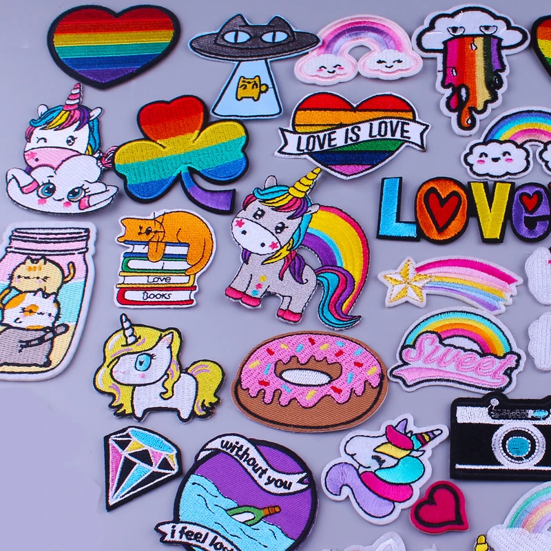 Parches de unicornio Prajna Hippie, parches bordados para ropa DIY, parches mágicos de rayas de arcoíris para planchar para niños, apliques de tela - imagen 3