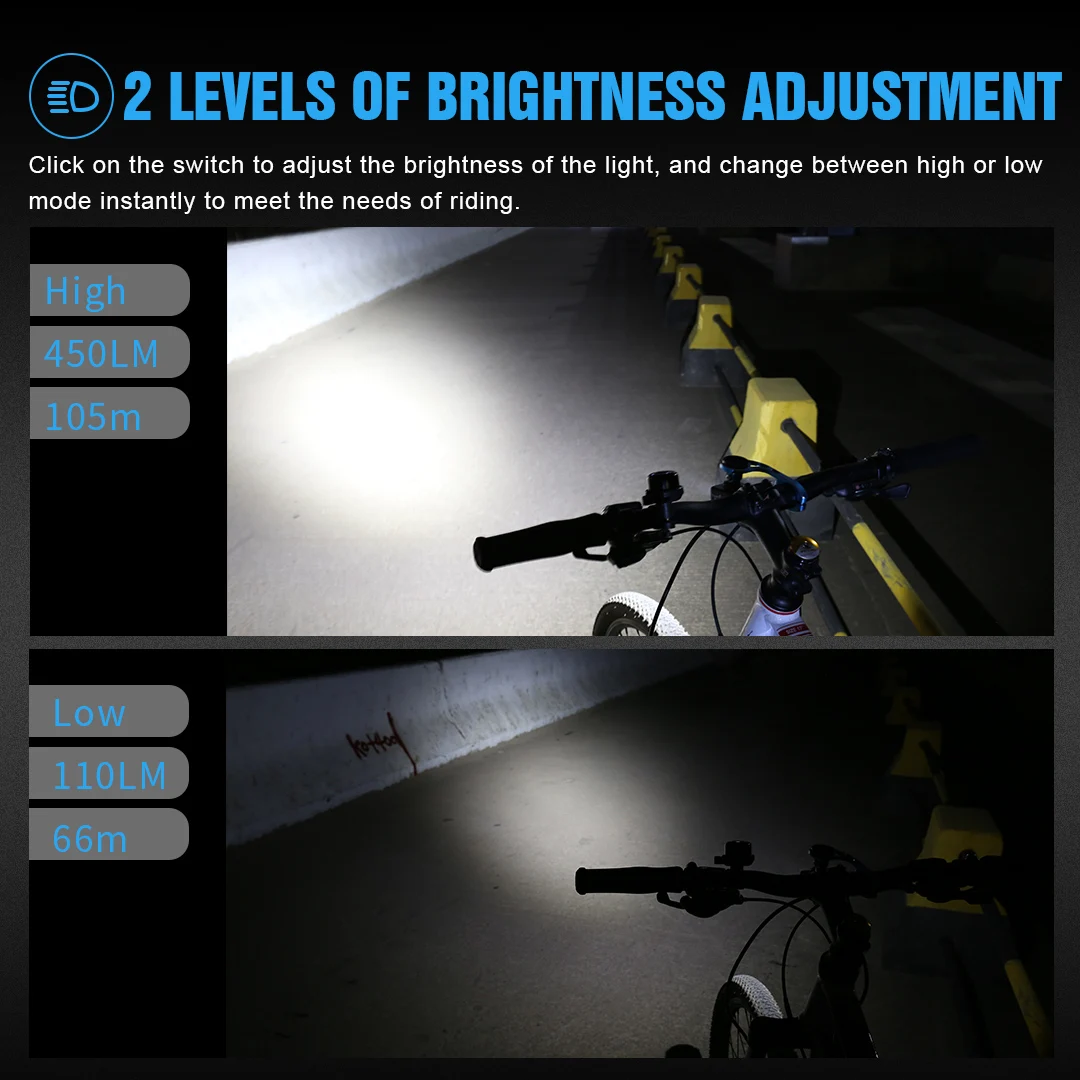 Trustfire-linterna Led D2R para bicicleta, luz recargable tipo C de 450 lúmenes, liberación rápida, batería de 1600mAh - imagen 4