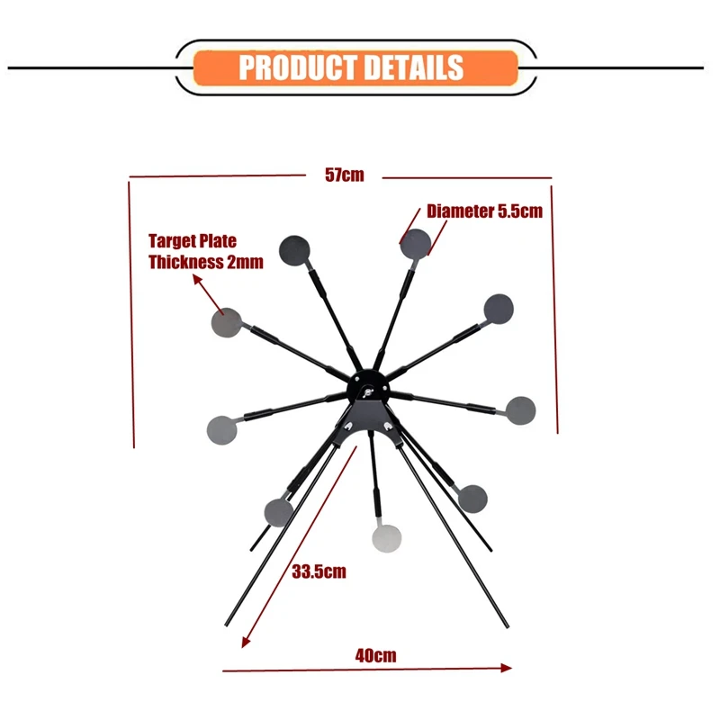 Objetivo de disparo giratorio de 9 placas, reinicio automático, acero inoxidable, Rifle de aire, pistolas Aairsoft, práctica - imagen 3