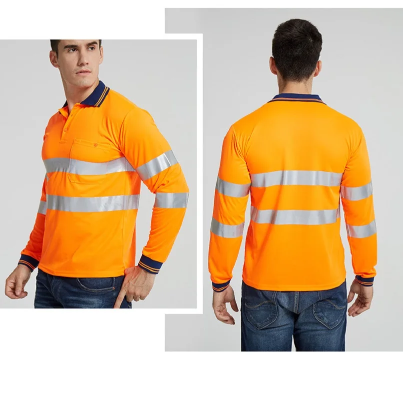 Camiseta reflectante de manga larga, equipo de seguridad de alta visibilidad, Protector al aire libre, Tops seguros, camisas de seguridad de construcción, Polo - imagen 5