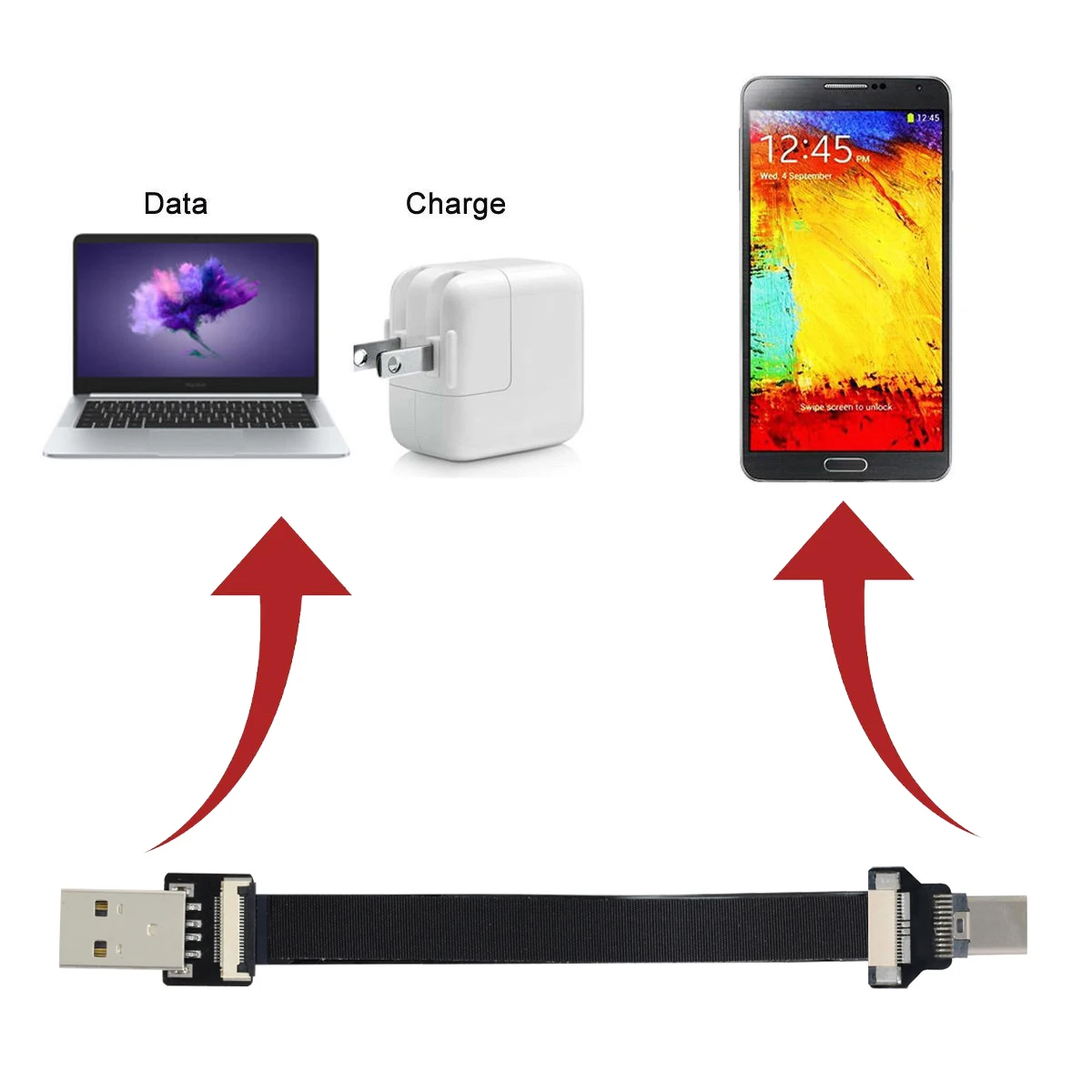 Chenyang-Cable USB 2,0 tipo A macho A USB-C tipo C macho, Cable de datos plano Delgado FPC para FPV, disco y teléfono - imagen 4
