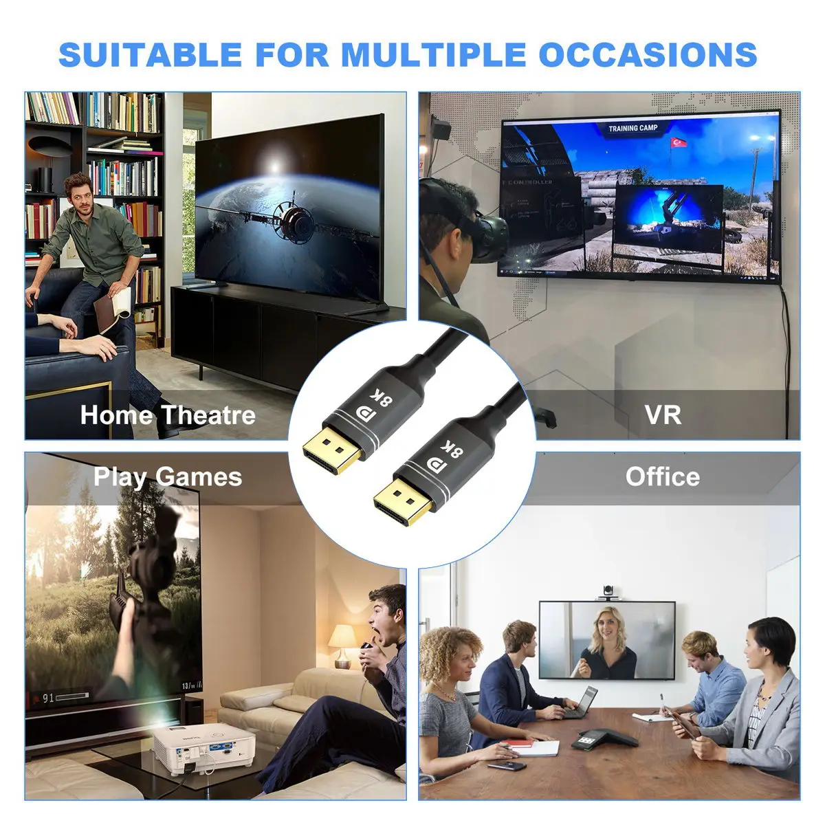 Cable Ultra HD UHD 4K 144hz 7680x4320 8K 60hz, Cable 1,4 DP a DP para PC, portátil y TV - imagen 4