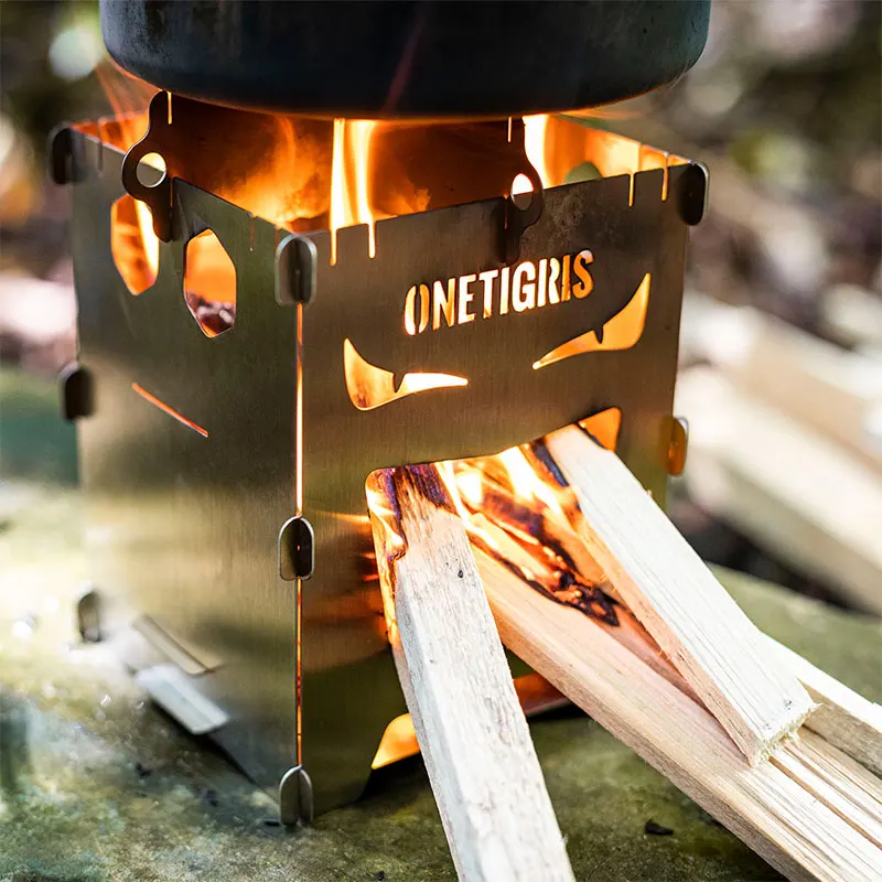 OneTigris-estufa de leña de empalme rocuboide, estufa de leña, versión de ojos malvados, horno portátil para acampar, cocina de supervivencia para Picnic - imagen 4
