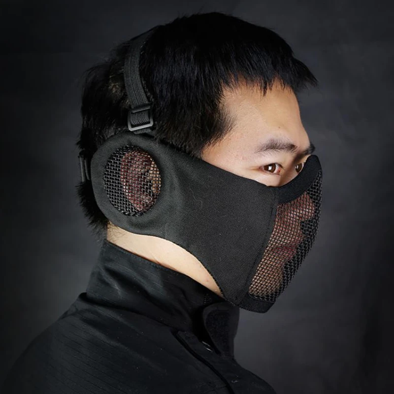 Máscara táctica de malla plegable con protección para los oídos para Airsoft Paintball, con correa elástica ajustable - imagen 4