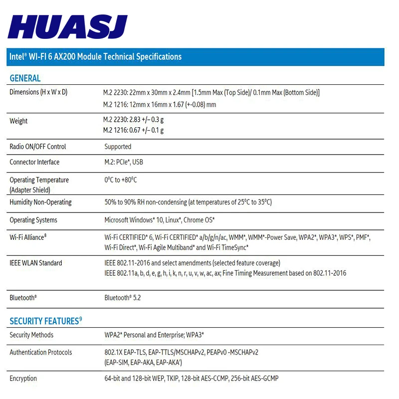 HUASJ-Killer 1650X AX200, WiFi6, 802.11ax, 3000M, 2,4G, 5G, tarjeta Wifi AX200NGW, Bluetooth 5,2, ordenador portátil para Windows 10 - imagen 3