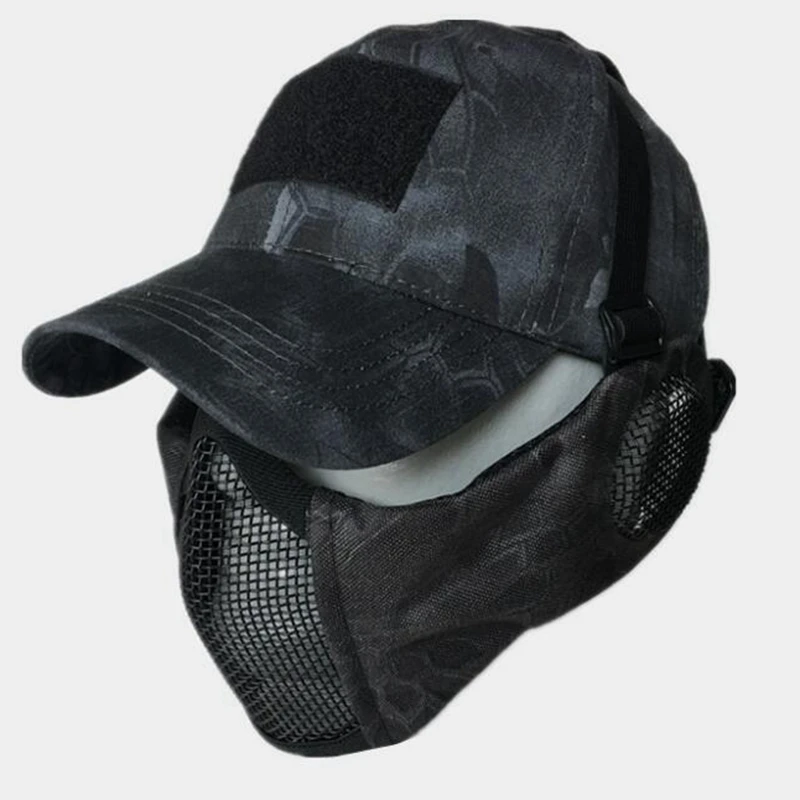 Máscara táctica plegable de malla con protección para los oídos, gorra de béisbol ajustable, Airsoft, Paintball, para deportes - imagen 2