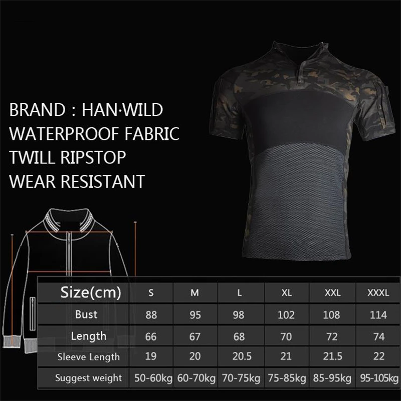 Camiseta militar de manga corta para hombre, camisas tácticas de camuflaje, camiseta de combate de caza, camisetas de algodón de secado rápido para senderismo - imagen 3