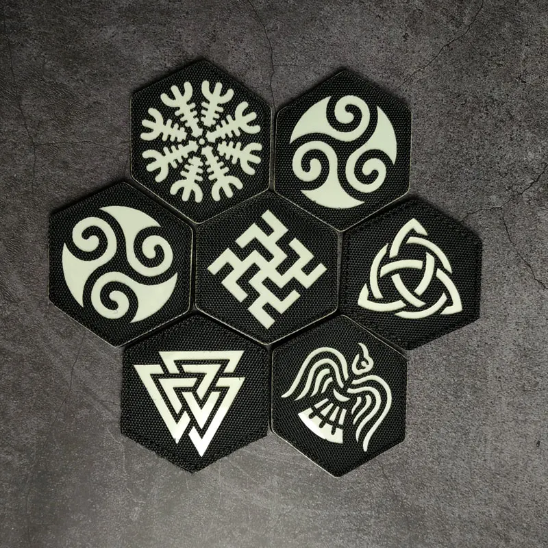 Parche luminoso de runas de brújula vikinga nórdica, insignia de brazalete táctico de pájaro y copo de nieve que brilla en la oscuridad para decoración de ropa y bolso - imagen 3