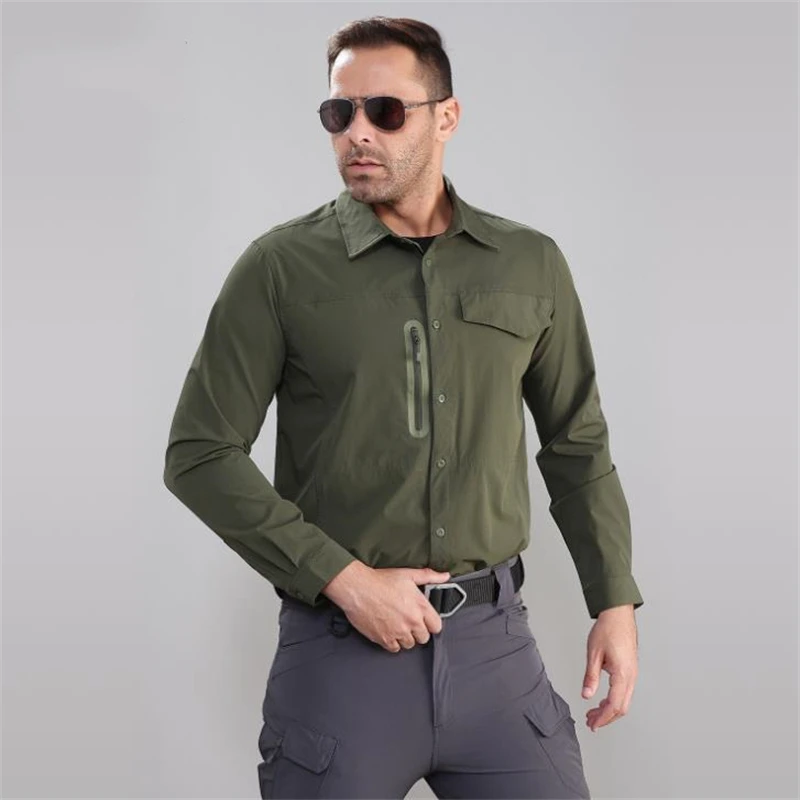 Camisa táctica militar transpirable para hombre, camisa de combate de secado rápido, manga larga, Informal, Trabajo y caza - imagen 2