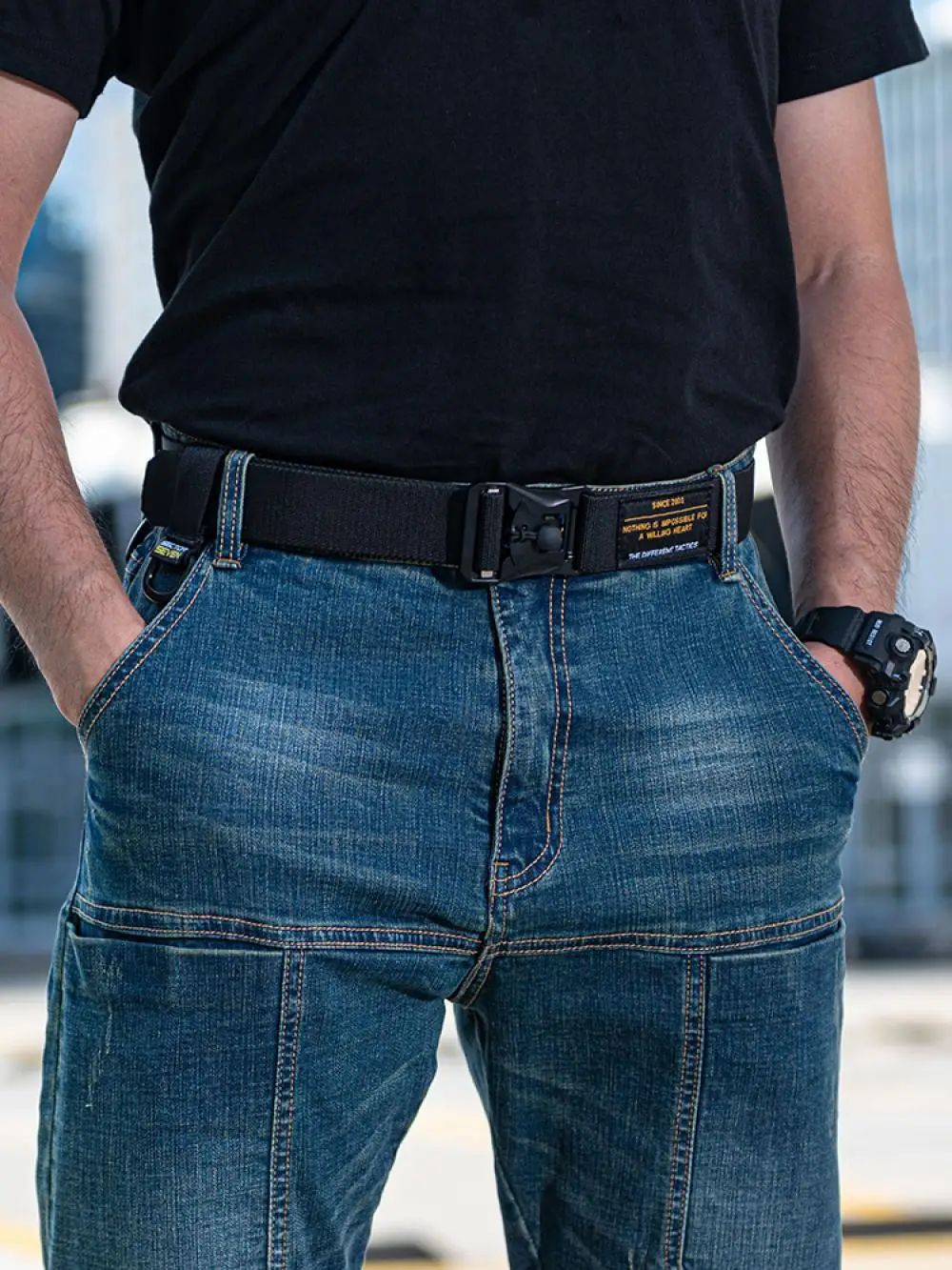 Cinturón táctico de cascabel para hombre, hebilla magnética, función elástica, cinturón tejido para pantalones - imagen 4
