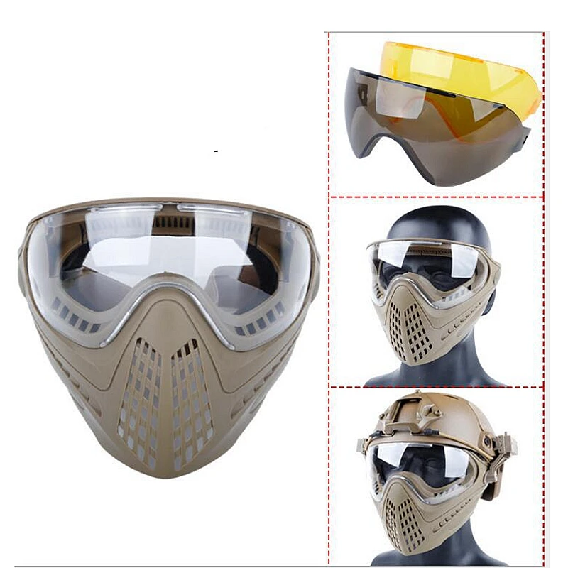 Mascarilla protectora de seguridad para Paintball, máscara facial completa con lentes negras/amarillas/limpias, equipo táctico de Airsoft, antiniebla, nueva - imagen 2