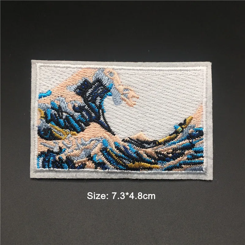The Great Wave off Kanagawa tamaño: 7,3x4,8 cm apliques, parches, rayas para planchar para ropa, pegatina, insignia bordada, accesorios - imagen 2