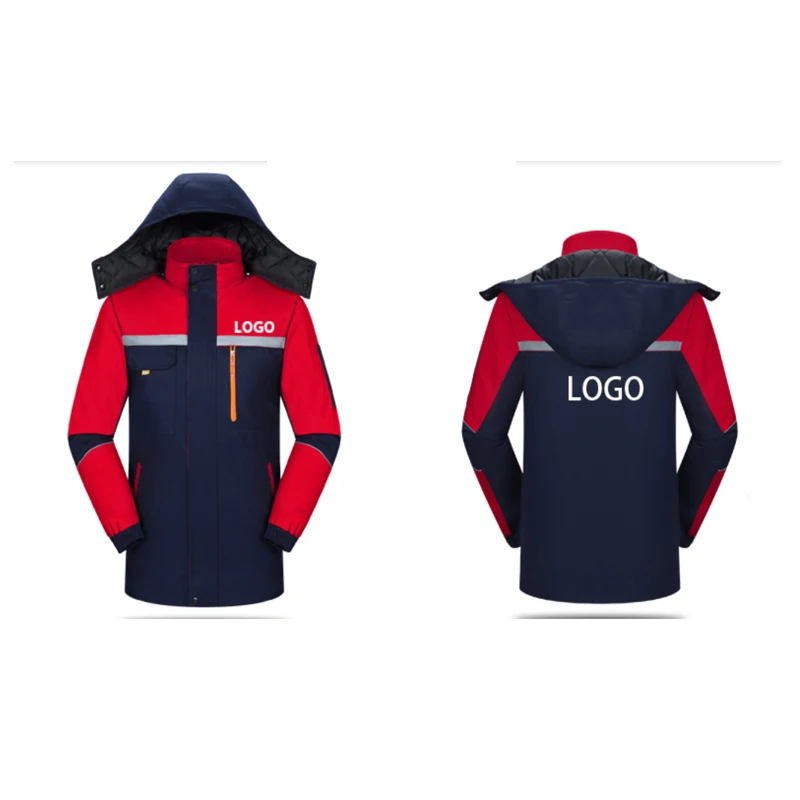 Ropa de trabajo de talla grande para hombre y mujer, chaqueta gruesa cálida, abrigo para reparadores de automóviles, taller mecánico, abrigo con capucha de color contrastante para invierno - imagen 3