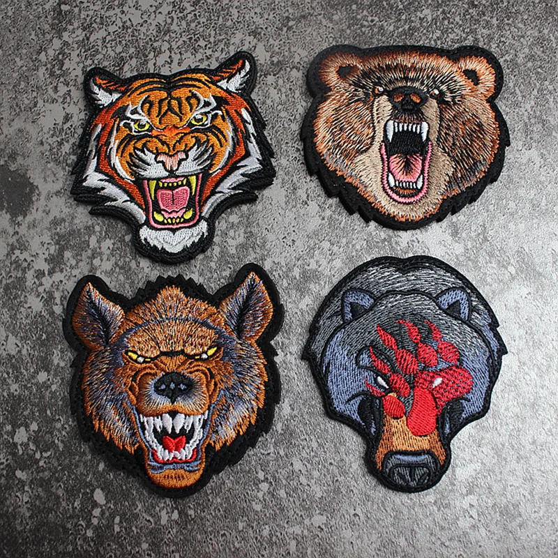 Parches bordados de animales feroz, insignias tácticas con emblema, pata de oso, lobo, tigre, cabeza de tiburón, accesorio para ropa, mochila - imagen 2