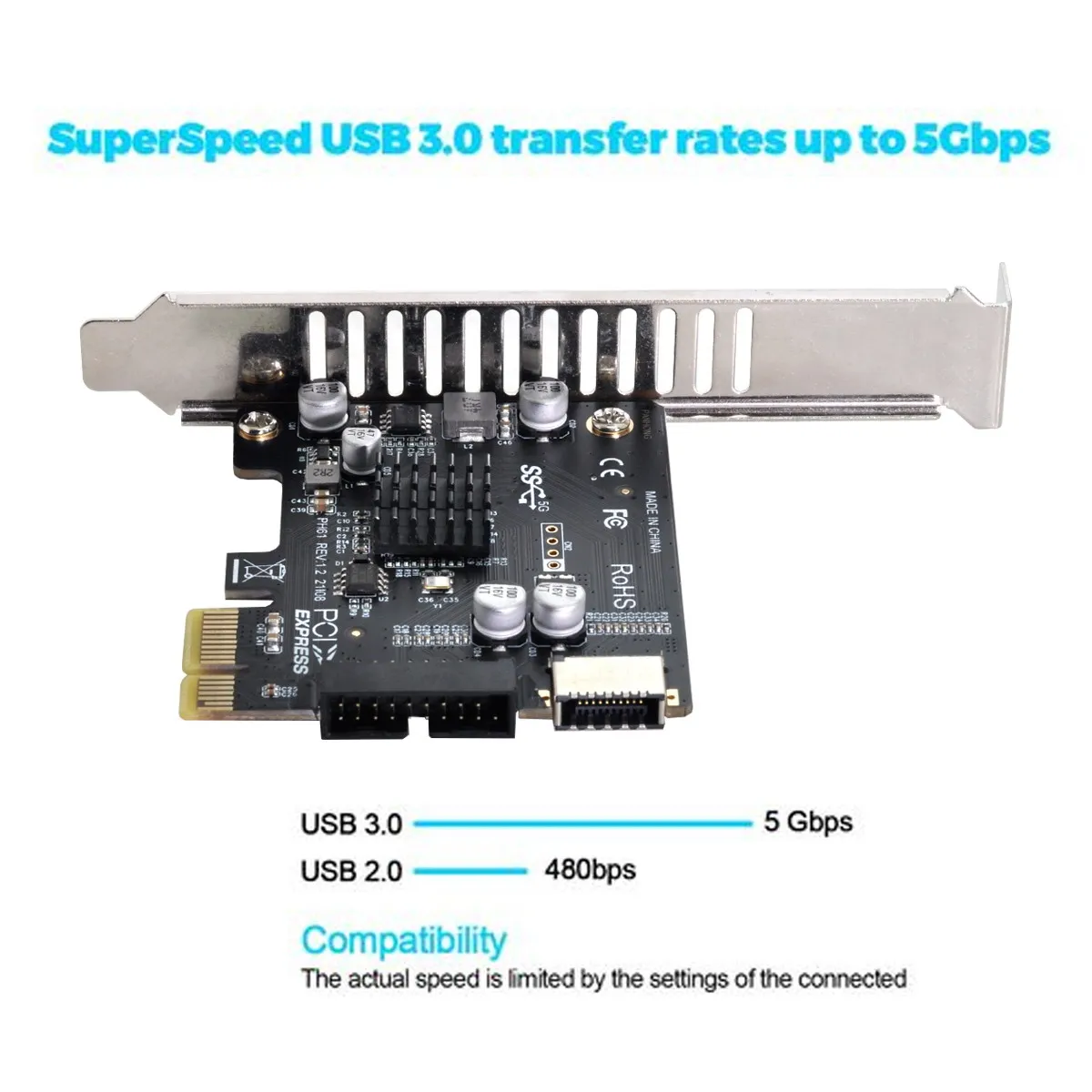Enchufe CY y USB 2,0 a 5gbps, adaptador PCI-E 1X Express tipo E, Panel frontal USB 3,1 - imagen 2